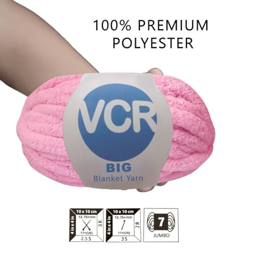 Image of VCR Bubbly Pink Yarn, 200 Grams Big Chunky Hank, 22 Meters Length, Suitable for Knitting Blankets and Pillows, 100% Polyester Yarn Ball for Crochet DIY, Soft Threads, Pack of 1