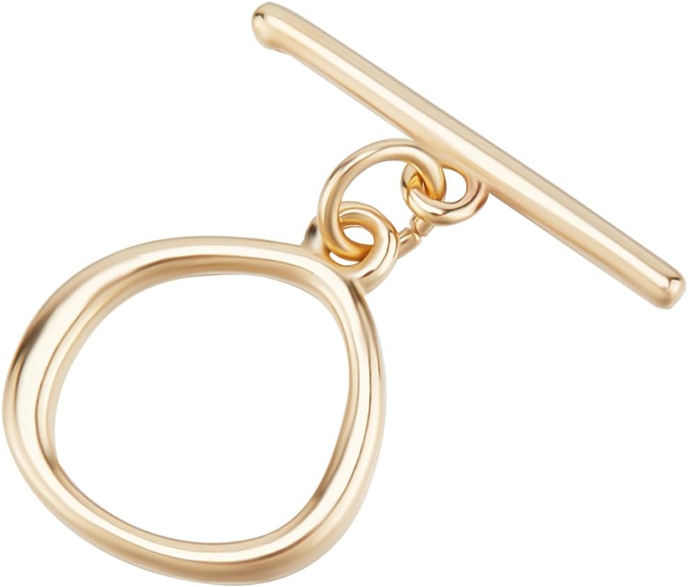 Beebeecraft 1 Box 15Pcs Gold Toggle Jewelry Clasps 24K Gold Plated Round Ring Toggle T Bar Clasps for Jewelry Making Necklace Bracelet Earring Connectors DIY Crafts 16x14mm