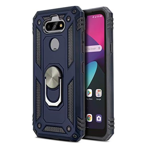 CasemartUSA Phone Case for [LG Phoenix 5 (AT&T Prepaid Phone)], [Loop Series][Navy Blue] Full Rotating Metal Ring Shockproof Protective Cover with Built-in Kickstand for LG Phoenix 5 (AT&T)