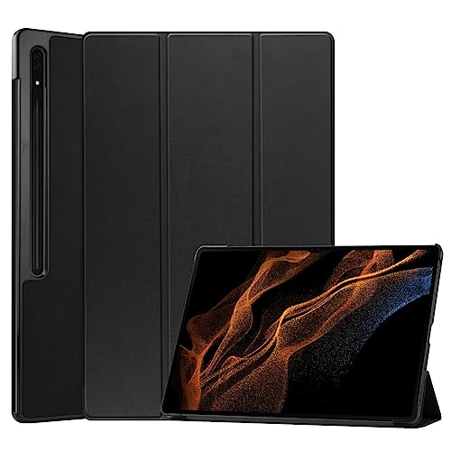 Case Compatible with Samsung Galaxy Tab S9 Ultra Protective Case, PU Leather Ultra Thin Tablet Case with Stand Function for Galaxy Tab S9 Ultra Case Cover (Black)