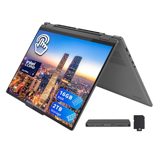 Image of Lenovo Yoga 7i 2-in-1 16 inch 2K Touchscreen Laptop, Intel Ultra 7 155U, 16GB LPDDR5X, 2TB Storage(1TB SSD +1TB Docking Station Set), Backlit Keyboard, Fingerprint Reader, WiFi 6E, Win 11, Grey
