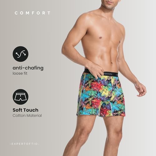 Expertoftio Cotton Boxers for Men Loose Fit Men's Underwear Boxer Shorts Soft Mens Boxer Pack, Breathable, Button Fly, Knit, Moisture Wicking, Comfortable, Tagless, Wide Leg, Kintted, Colorful — view 3