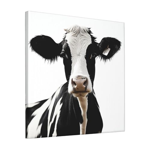 Impression sur toile vache noir et blanc déco murale salon 30 cm
