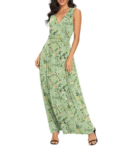 Image of LILBETTER Women Sleeveless Deep V Neck Loose Plain Long Maxi Casual Dress