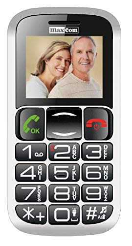 Maxcom Téléphone Portable Compact 2G Gros Bouton Double SIM avec Assistance SOS - Noir-Argent