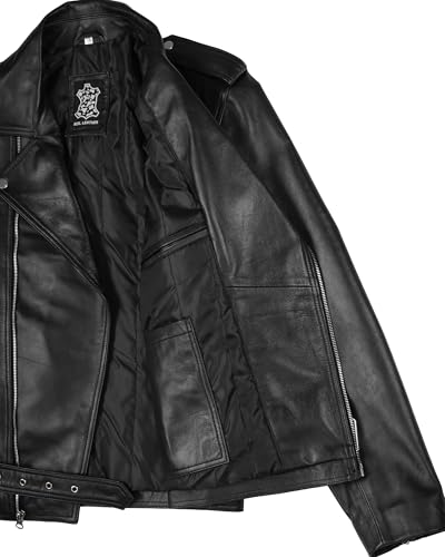 Image of fjackets Men's Biker Leather Jacket - Real Lambskin Leather Motor Style Jacket for Men - Asymmetrical Zip Jacket