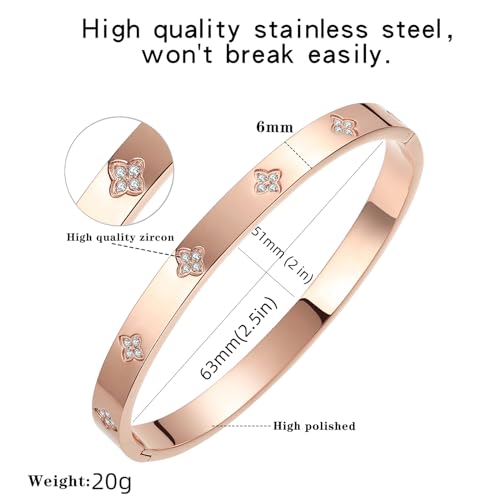 BOLAGTIER 14K Gold Plated Four Leaf Clover Bangle Bracelet (Rose Gold-M) - image 4