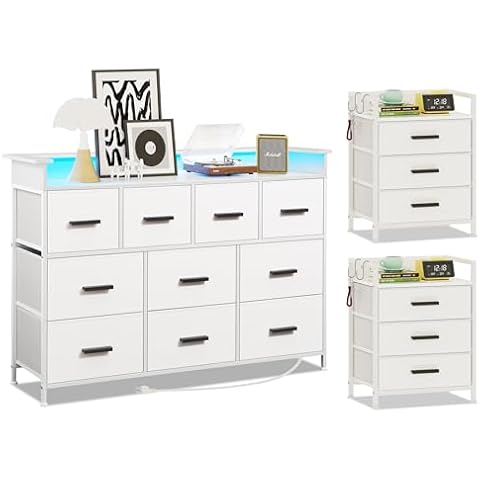 NASHZEN Nightstand and TV Stand with LED Lights and Power Outlets Cover