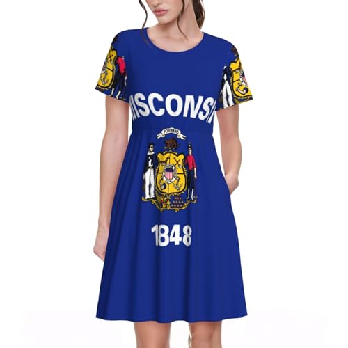 Robe d'été mi-longue EdWal avec imprimé drapeau du Wisconsin pour femme