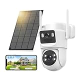 Tutoview 4K Solar Security Cameras Wireless Outdoor Battery Powered, 5GHz & 2.4GHz Dual Lens Bullet & 360°PTZ Linkage Outdoor Security Camera with Solar Panel (White)