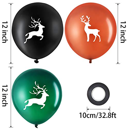 Elk Buck Deer Party Balloons Set, Includes 48 Pieces Woodland Latex Deer Balloon And 2 Rolls Black Band For Deer Party Favor Supplies Decoration Lumberjack Camo #TOP1