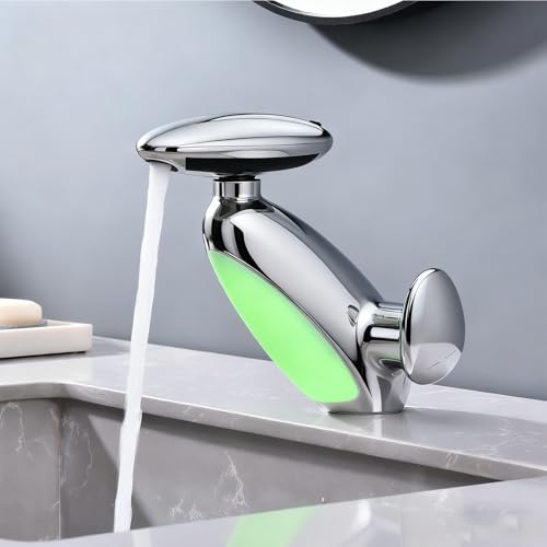 Yalsfowe Robinet Salle Bain avec Douchette Extractible à 4 Modes, LED Robinet de lavabo Cascade, Rotatif à 360° Mitigeur de Lavabo, Moderne G 3/8, Chrome