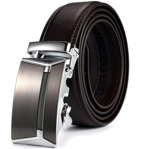 Men's Jeans Automatic Buckle Belts Leather Belt Waistband Strap Plus Large Size Silver Brown 115cm2