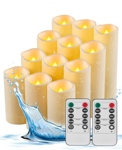Fanzir LED Outdoor Kerzen 12 Stück mit Fernbedienung Wasserdichte Batteriekerzen IP55 mit Timer & Flackerndem Warmweiß Licht Flammenlose Kerzen für Garten Balkon Laterne Hochzeit & Weihnachten
