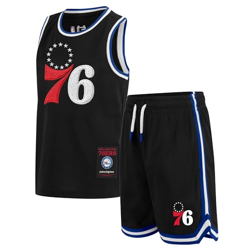 Ultra Game Boys NBA Official Super Soft Jersey Tank Top & Basketball Shorts Set, Philadelphia 76ers, Black, 10-12