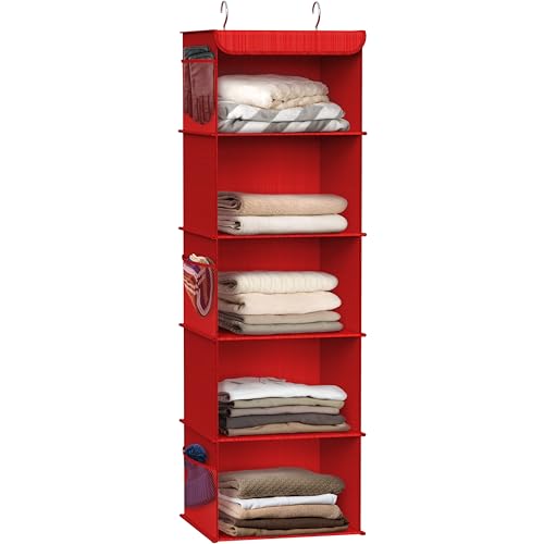Simple Houseware 5 Shelf Hanging Closet Organizer, Red