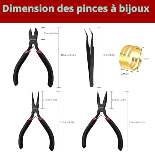 WISEUP Lot de 3 pinces à bijoux – Nez aiguille/chaîne, nez rond et coupe-fil pour bijoux DIY artisanat, réparation et enroulage de fil – vue 2