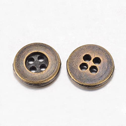 Lot de 100 boutons à coudre ronds en métal à 4 trous Bronze antique 15 mm pour scrapbooking, fabrication de cartes et vêtements
