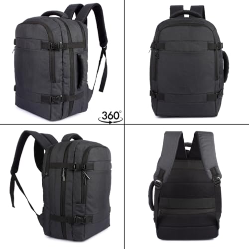 Image of TECHYBEE 45 L Expandable Travel Backpack - Flight Approved Carry On Weekender Bag with 16-Inch Laptop Compartment - Anti-Theft Large Business & College Daypack (Black)