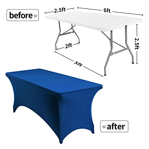 Image of Peomeise 2PCS 6FT Spandex Table Cover Rectangular Stretch Spandex Tablecloth (Classic Blue,6FT)