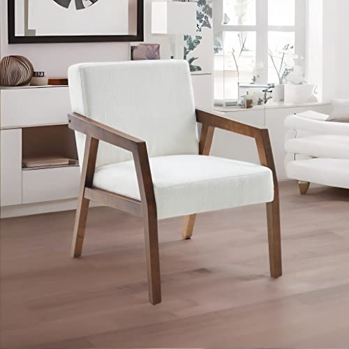 Huimo Side Chair,Modern Century Chair,Wooden Armchair,Tufted Accent Chair,Fabric Chairs For Living Room,Reading Chair, Upholstered Elegant Bedroom Chair (1, White) #TOP2