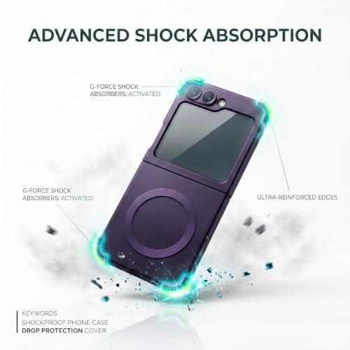 Image of amazon basics Premium Mag-Safe Case for Samsung Galaxy Z Flip 5 | Shockproof & Anti-Scratch Cover | Soft Silicone with Wireless Charging | Camera Lens Guard - Purple