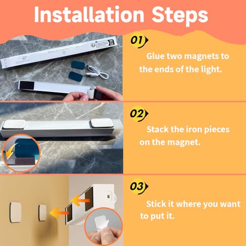 YLUIQDZL 6 Pack Under Cabinet Light,Motion Sensor LED Lights with Magnetic 8 inch，Rechargeable Indoor Wireless Closet Lights for Stairs Cabinet,Kitchen - image 5