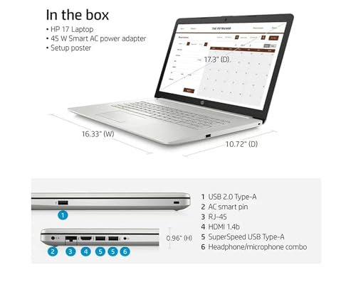 Image of HP Laptop Computer, 17.3'' FHD Display Laptops, Intel Core i5-1135G7, 16GB RAM|256GB SSD, HDMI, Windows 11, Webcam, Wi-Fi, Fast Charge, RK Cable, for School College Student & Business (Renewed)