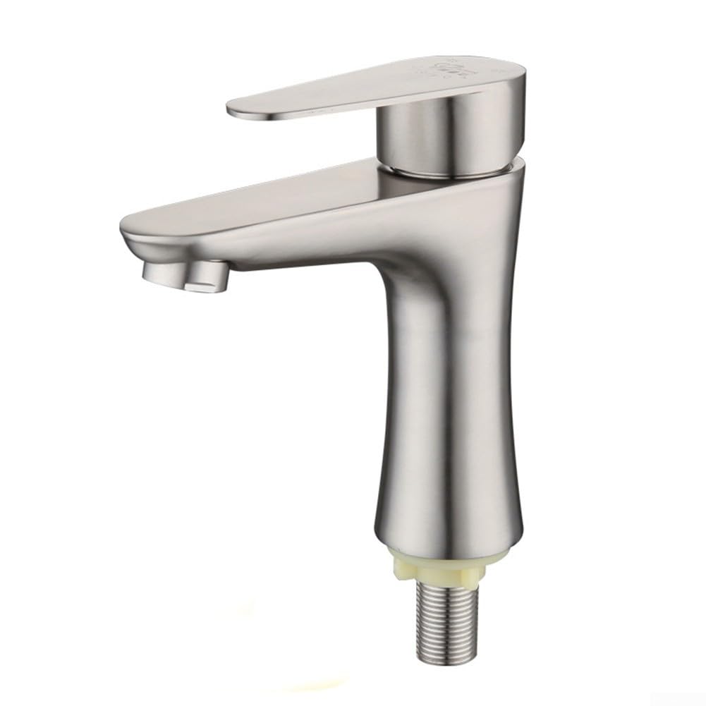 Grifo Individual de Agua fría, 1 Unidad, de Acero Inoxidable, para Lavabo de baño, Aseo de Invitados, Flujo Suave, sin Salpicaduras, fácil instalación.