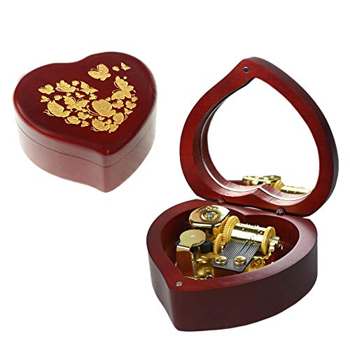 ROSIKING Heart Shaped Music Box Wooden Classical Musical Boxes Christmas Birthday Valentine's Day Gifts for Lover Boyfriend Girlfriend Husband Wife Plays Elfen Lied