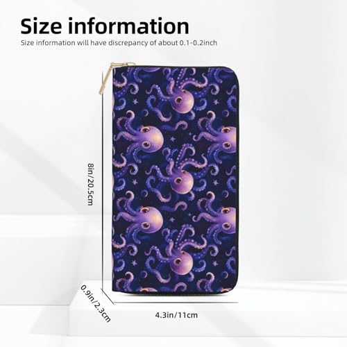 Cute Purple Octopus Print Wallet Women, Leather Bifold Multi Card Wallet, Long Purse Women's Wallets2