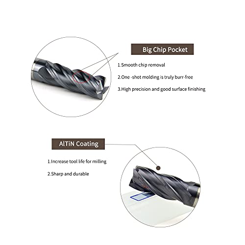 Jianxing 1/2" 3/8" 5/16" 1/4" 3/16" 1/8" Carbide Square End Mill Set For Alloy Steels/Hardened Steels, 4 Flute Hrc 55 Deg Altin Coating End Mill Bits Set, Cnc Router Bits (Pack Of 6) #TOP5