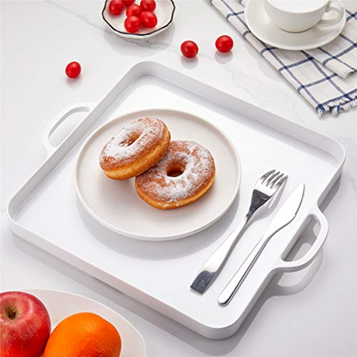 Hsdt Square Serving Trays With Handles Melamine White 12.5X12.5 Inch Spill Proof Kitchen Eating Trays Set Of 2 For Cafeteria Cafe Food Appeizer Dessert Snack Dinner Lunch Breakfast,Tr14-02 #TOP6