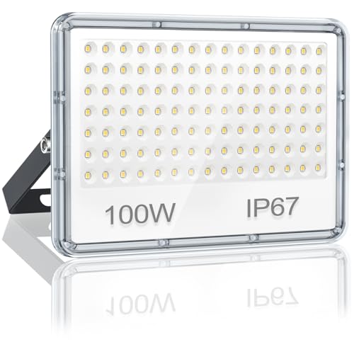 YIQIBRO LED Strahler Außen 100W, Fluter Außen 10000LM, Aussenstrahler Wasserdicht IP67, 6500K Kaltweiß Superhell Außenstrahler LED Scheiwerfer für Lager Garten Garage Hof Fabrik Parkplatz