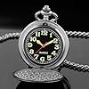 Tiong Silver Men's Quartz Pocket Watch Luminous Dial Smooth Steel Arabic Numerals Pocket Watches with Chain for Men Women #3