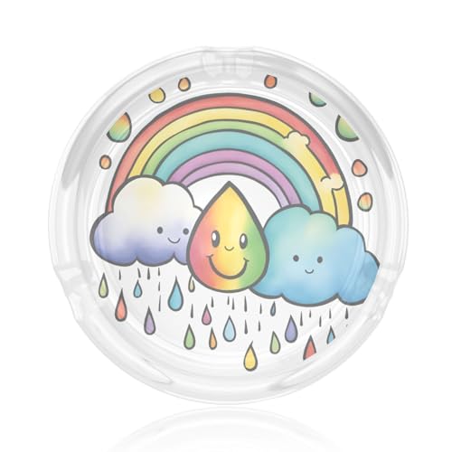 Cendrier rond en verre avec motif gouttes de pluie pour la maison, le bureau, la terrasse, la voiture, l'intérieur et l'extérieur