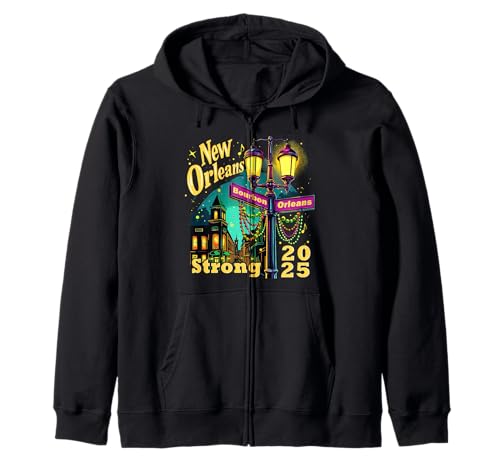 Gráfico cultural New Orleans Strong 2025 Bourbon Street NOLA Sudadera con Capucha