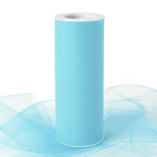 Image of Light Blue Tulle Fabric Ribbon 6 Inch by 25 Yards Rolls Fabric Spool Tulle for Gift Wrapping Wedding Decorations Craft Supplies DIY Tutu Skirt Baby Shower Birthday Party