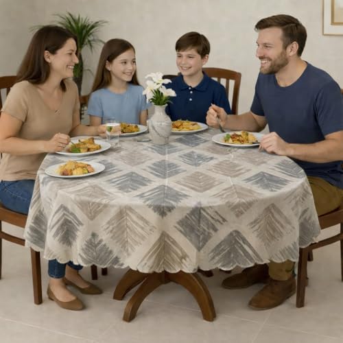 Image of Homerz Premium Waterproof PVC Sparkle Table Cover Collection | Table Cover with Scallop Edges | Dust, Spill & Scratch Resistant (Rustic Leaf Harmony, 60 inch- Round)