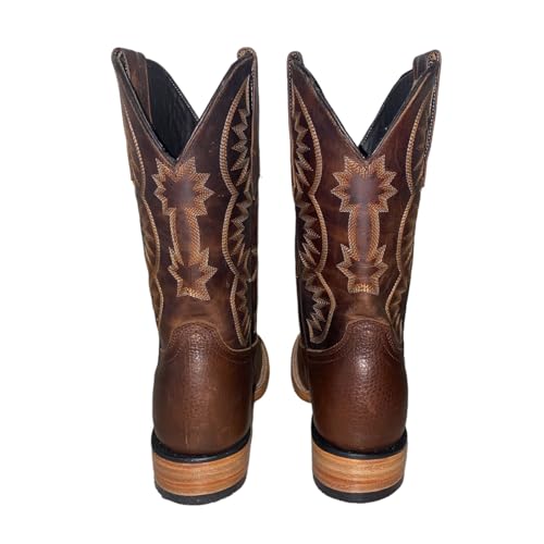 Image of Western Boots with Square Toe Cowboy Boots Old West Style with Embroidered Country Leather Work Boot