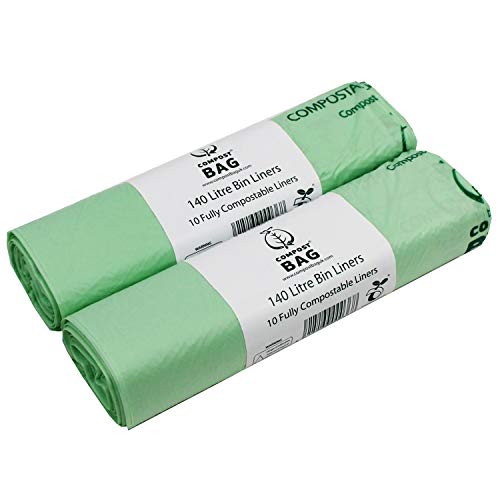 All-Green 140 Litre Compost Bag - EN13432-20 x 140L Compostable Wheelie Bin Liners - 20 Green Bags