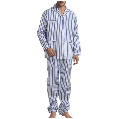 Men's Pajama Sets, Soft Plaid PJS Long Sleeve Sleepwear 2 Piece Button Down Lounge Set Checkered Patient Care Set