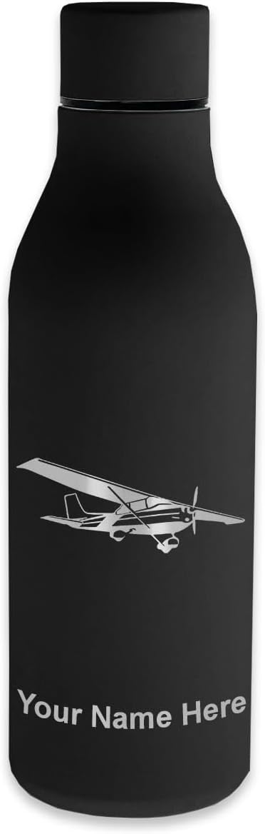 LaserGram Double Wall Stainless Steel Water Bottle, High Wing Airplane, Personalized Engraving Included
