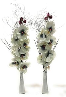 Link Products Set Of 2 Vases With Flowers, Contemporary Home Living (SILVER)
