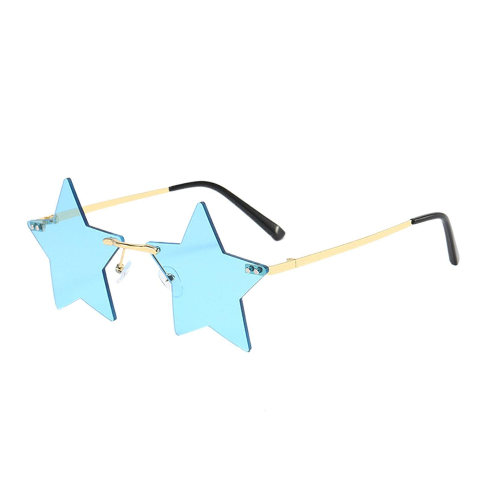 Fashion My Day® Star Shape Sunglasses Masquerade Halloween Party Pentagram Rimless Glasses Blue | Sunglasses-image-45