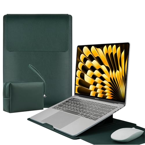LuFiYa 【3in1】ノートパソコン用スリーブ pcスタンドとマウスパッド付き MacBook Air/MacBook Pro/iPad Air Pro/Surface 12/13/13.3/14/15.6/16インチ Laptop 対応 薄型 PU革パソコンスリーブ ノートPCインナーバッグ 耐衝撃 キズ 防止 撥水加工 電源収納ポーチ付き (13.3-14インチ | グリーン)（Amazon）