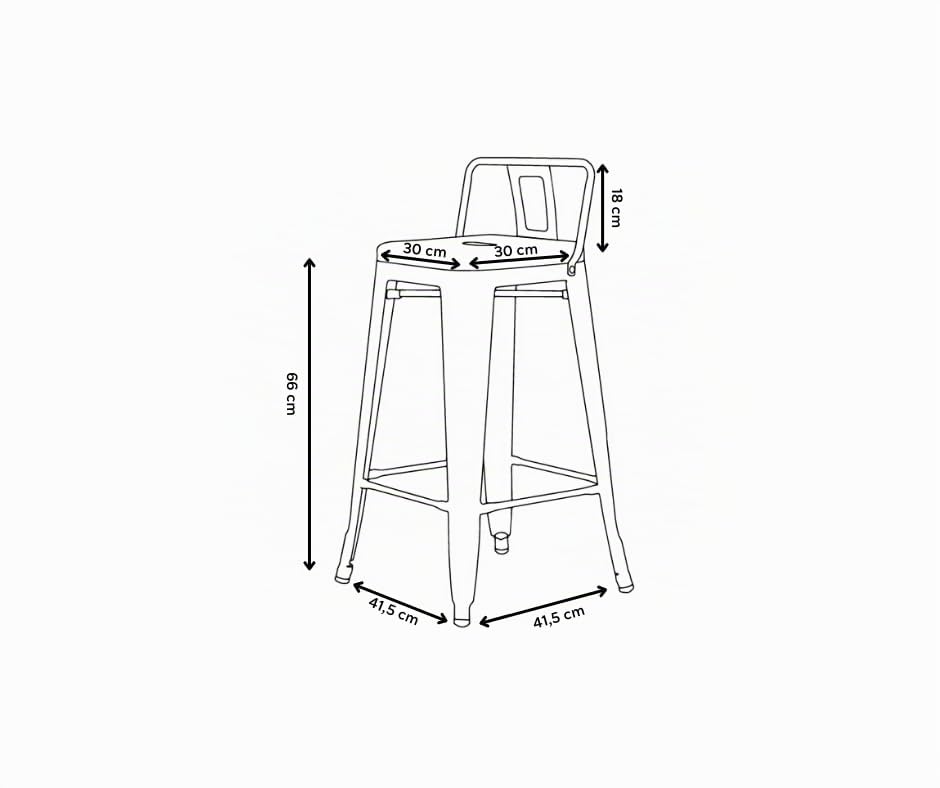 Kosmi - Lot de 4 tabourets de Bar en métal Brut Silver avec Dossier - Hauteur Assise 66cm