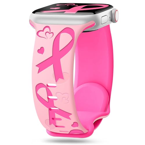 wipalor Breast Cancer Ribbon Band for Apple Watch Bands for Women(42mm Series 11/10) 41mm 40mm 38mm Cute Breast Cancer Ribbon Soft Silicone iWatch Bands for Women Series 11 10 9 8 7 SE 6 5 4 3-Pink
