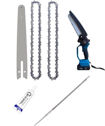 Catena e Barra per Motosega 6 pollici per Mini Moto Sega a batteria Portatile Elettrica Senza Fili Ricambio Maglie 37, Passo 1/4 + 2 Catene + Lima + Grasso lubrificante
