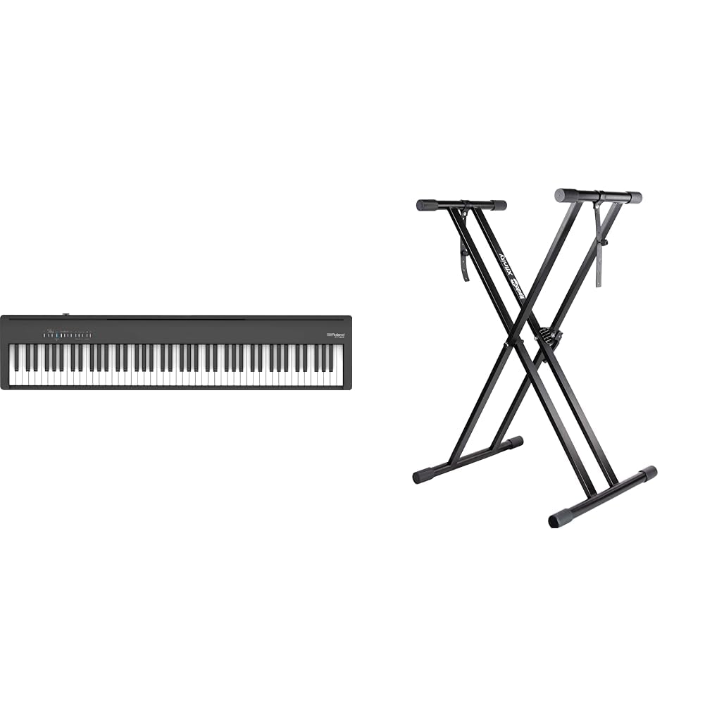 Piano numérique Fp-30X Roland, le piano portable le plus populaire - Amélioré (noir) & RockJam Support pour clavier pré-assemblé double embase RockJam Xfinity avec sangles de sécurité